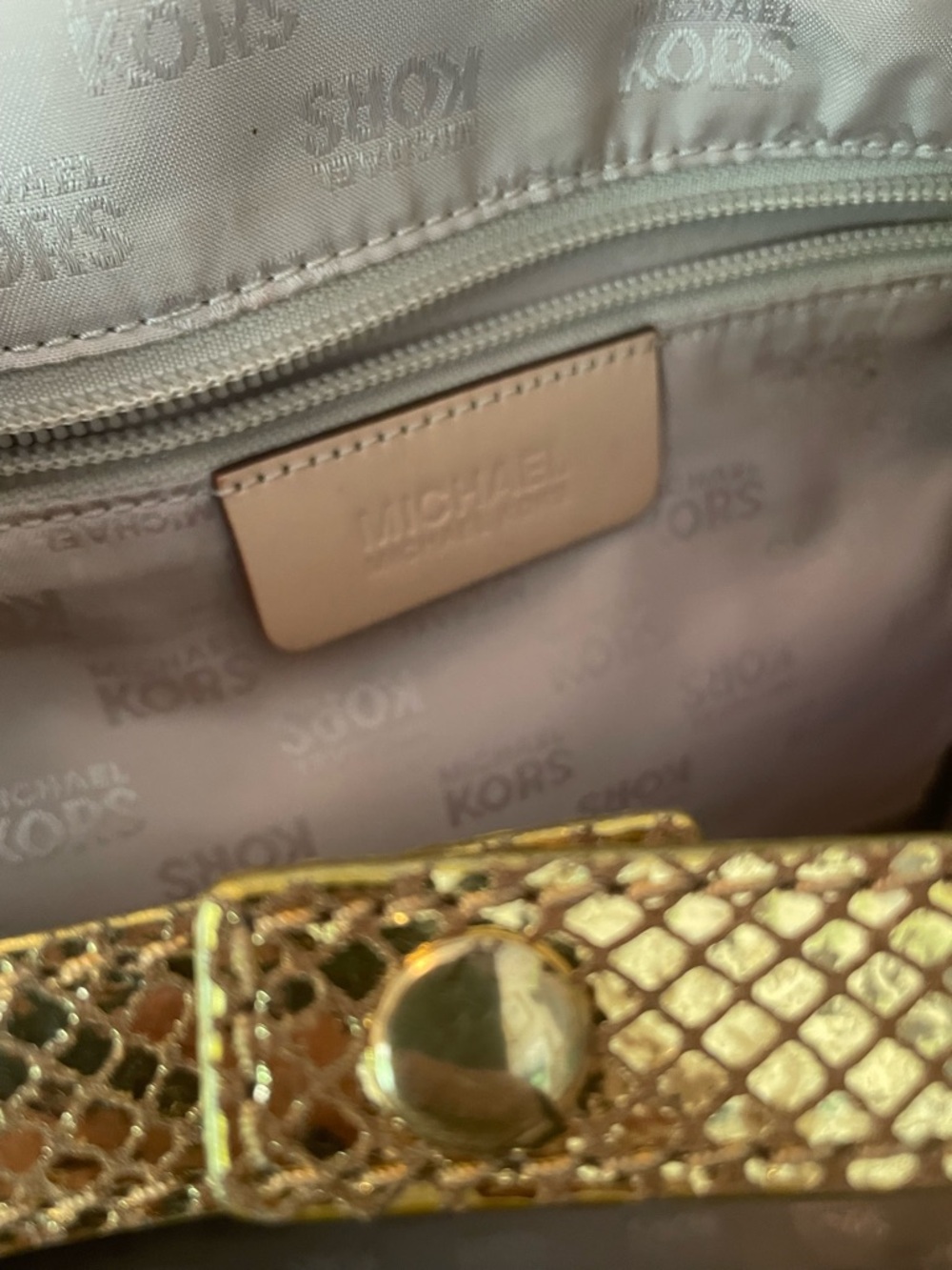 RARE Michael Kors Gold Sparkle ✨ Snake Leather Hobo Satchel Tote Shoulder Bag - Picture 10 of 14